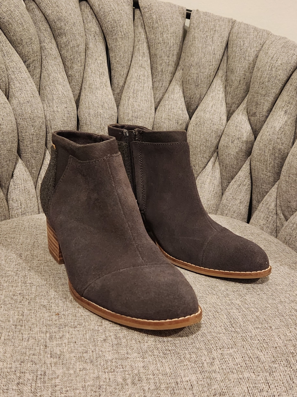 Toms Women's Charcoal Suede Ankle Booties with Stacked Heel